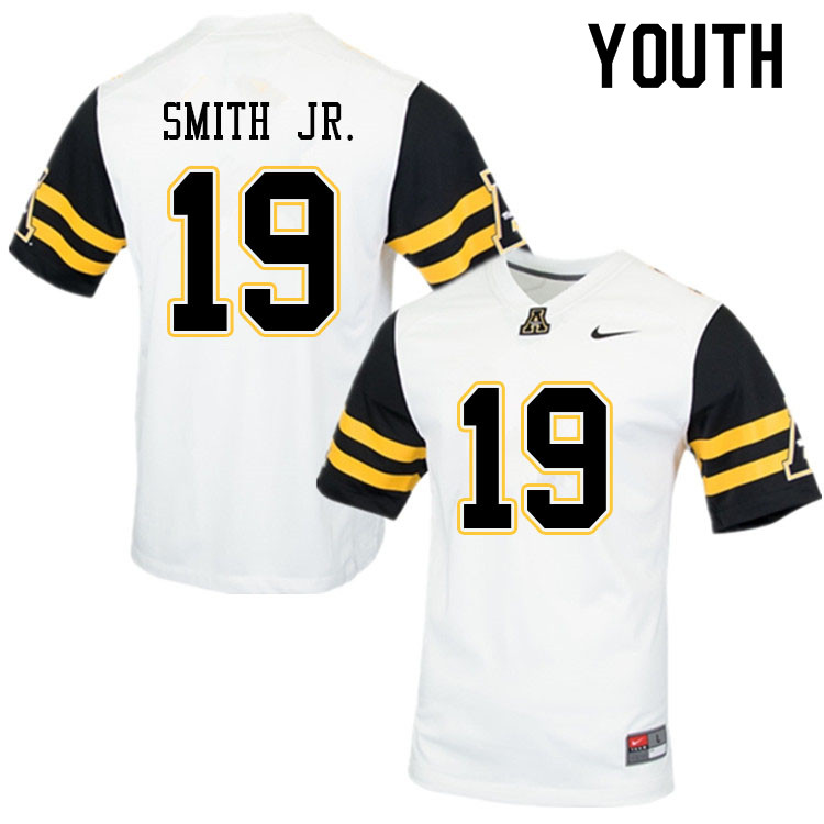 Youth #19 Mike Smith Jr. Appalachian State Mountaineers College Football Jerseys Sale-White - Click Image to Close